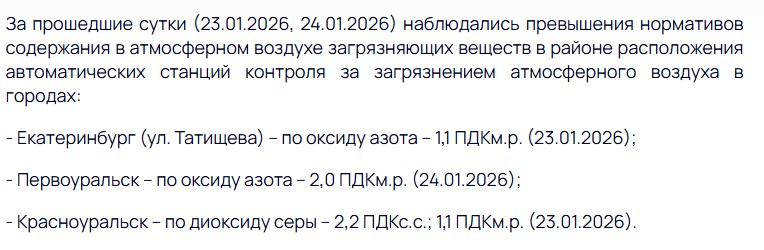 В воздухе Первоуральска неоднократно фиксировали вредные примеси в январе